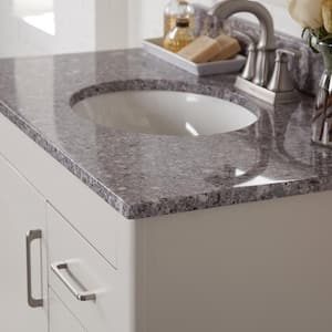 37 in. W x 22 in. D Engineered Stone Composite White Round Single Sink Vanity Top in Mineral Gray