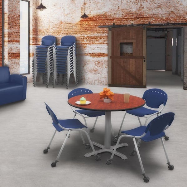 Rico Plastic Classroom Training Mobile Office Stack Armless Chair in Navy Blue-11 Pack