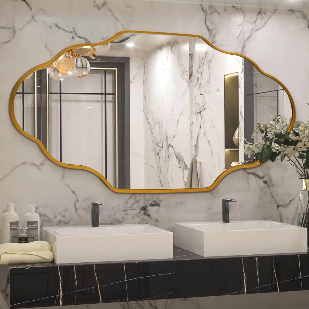 Gold Scalloped Oval Wall Mirror with Aluminum Frame