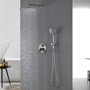 1-Handle 2-Spray 12 in. Rain Shower Head and 5 Mode Handheld Shower System Faucet Combo Kit in Brushed Nickel