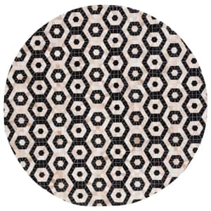 Studio Leather Black Beige 6 ft. x 6 ft. Abstract Geometric Round Area Rug