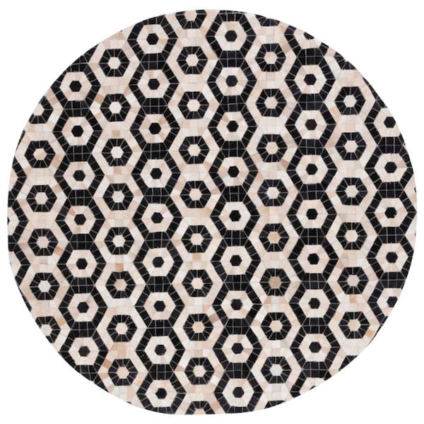 SAFAVIEH Studio Leather Black Beige 6 ft. x 6 ft. Abstract Geometric ...