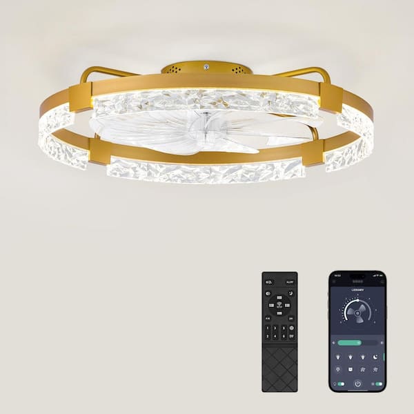 24 in. Indoor Gold Flush Mount Ceiling Fan with Integrated LED Light and Remote Control