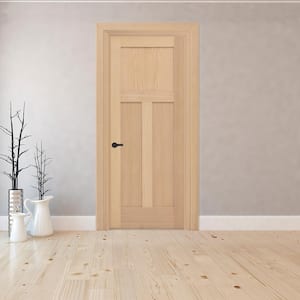 30 in. x 80 in. 3-Panel Mission Right-Hand Unfinished Red Oak Wood Single Prehung Interior Door with Nickel Hinges