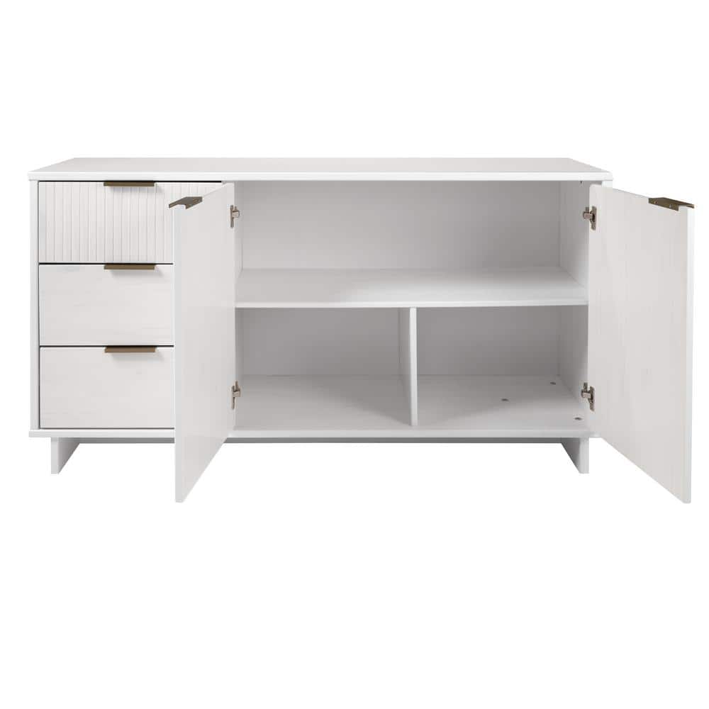 Granville 55" White Modern Buffet Sideboard with Ribbed Drawers