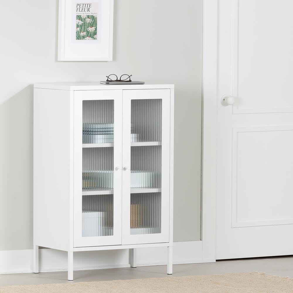 White Contemporary Glass Door Accent Cabinet with Adjustable Shelves