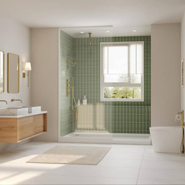 5-Spray Patterns 12 in. Ceiling Mount Rainfall Shower Faucet with 6-Jet in Brushed Gold (Valve Included)