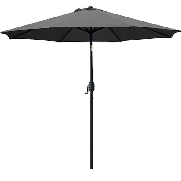 Dyiom 9 ft. Aluminum Outdoor Market Patio Umbrella in Grey with 8 Sturdy Ribs