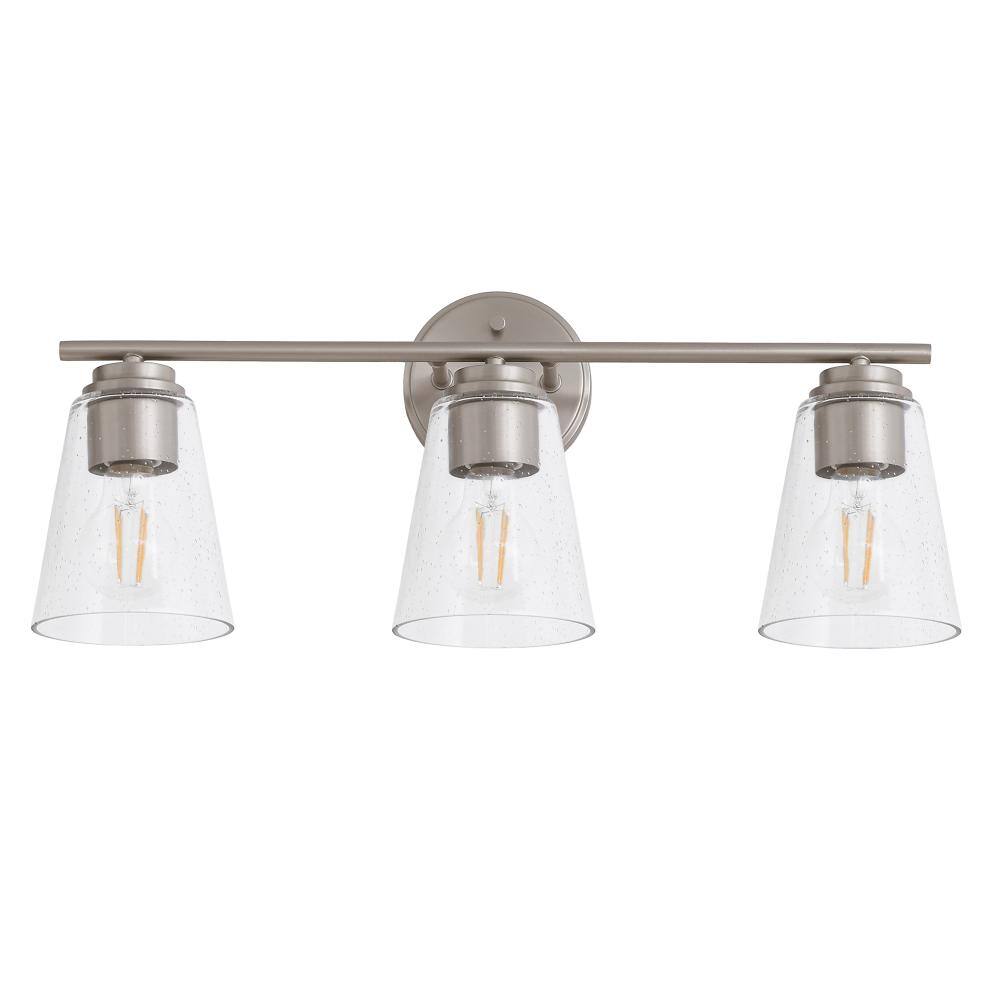 3-Light Brushed Nickel Vanity Light with Clear Seeded Glass Shades for Bathroom price history on PriceWatchPro