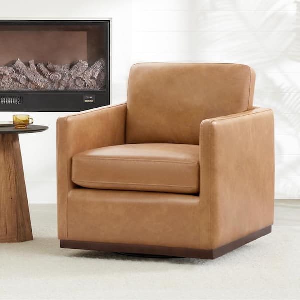 Kyle Camel Faux Leather Swivel Mid Century Accent Chairs Upholstered Arm Chair for Living Room or Bedroom