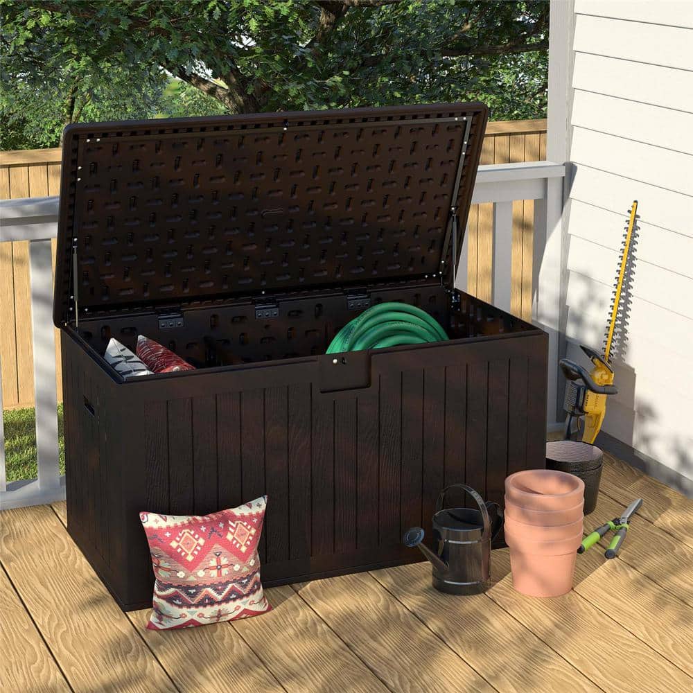 COSCO Dark Brown Lockable Resin Deck Box with Storage Divider