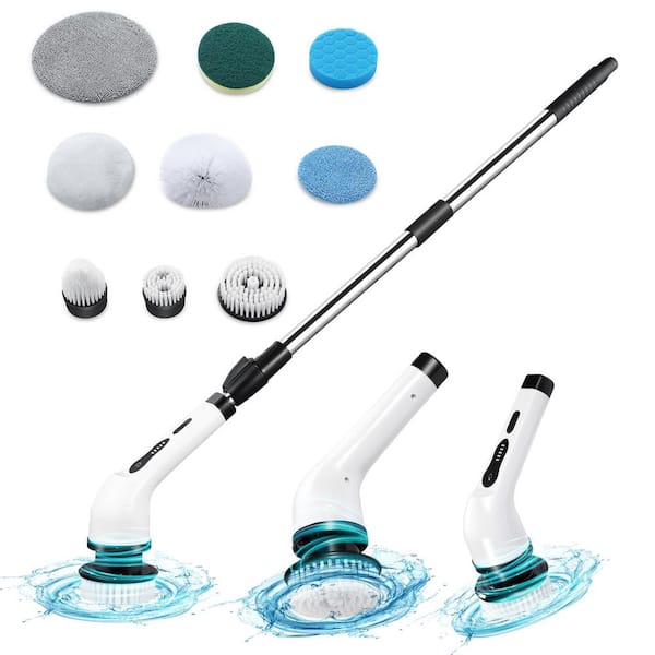 Electric Spin Scrubber-Wireless Cleaning Rotary Brush with 9 Heads, 2 Speeds, 90min Use for Bathroom, Window, Car