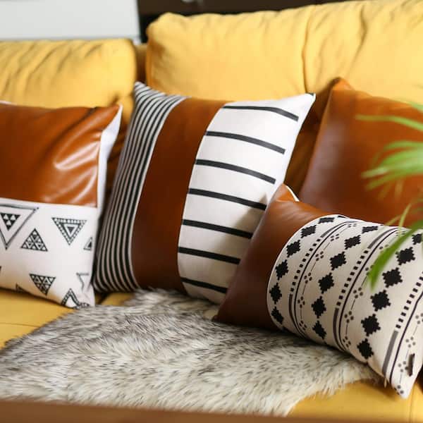 Bohemian Set of 4 Handmade Decorative Throw Pillow Vegan Faux