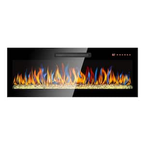 42 in. Wall Mount/Recessed Electric Fireplace with Remote and Multi Color Flame in Black