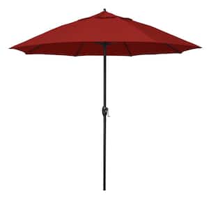 9 ft. Bronze Aluminum Market Patio Umbrella with Fiberglass Ribs and Auto Tilt in Jockey Red Sunbrella