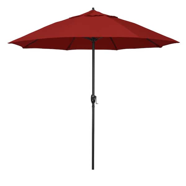 California Umbrella 9 ft. Bronze Aluminum Market Patio Umbrella with Fiberglass Ribs and Auto Tilt in Jockey Red Sunbrella