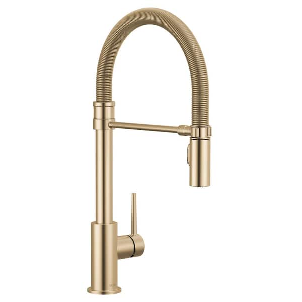 Trinsic Spring Spout Gold Champagne Bronze 19.63 in. H Pull Down Sprayer Kitchen Faucet 360° Spout Swivel