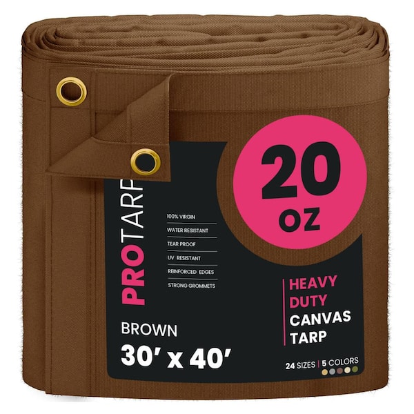 Extreme Heavy Duty 20 oz. Water Resistant Canvas Tarp, UV Resistant Tarpaulin Cover Brown 30 x 40