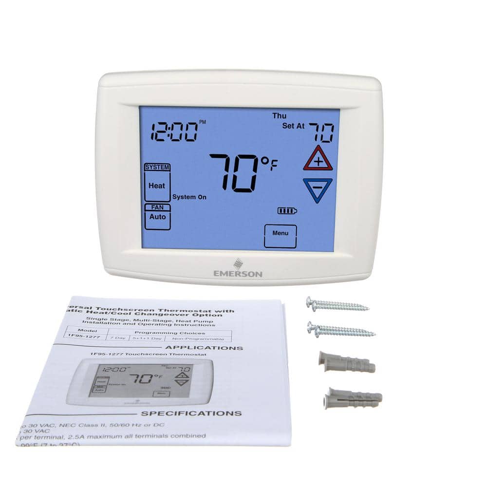Emerson White Programmable Touchscreen Thermostat with Heat Pump