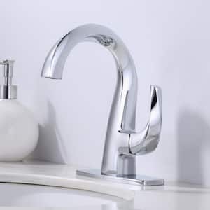 Single Handle Single Hole Bathroom Faucet with Deckplate Included and Spot Resistant in Chrome