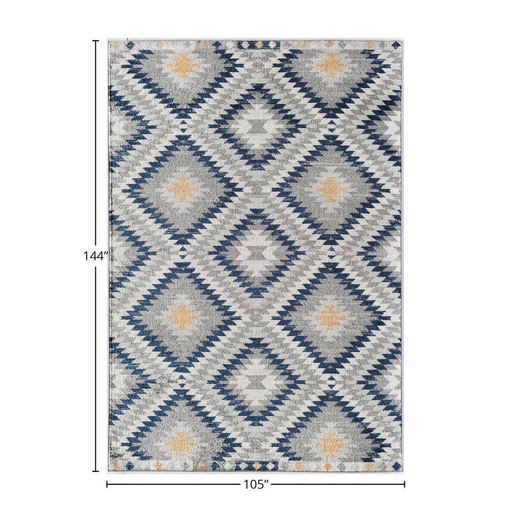 Sunset Gray and Blue Synthetic Tribal Rectangular Area Rug