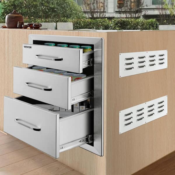 14 in. W x 20.3 in. H x 23 in. D Outdoor Kitchen Drawers Flush Mount Triple Drawers Stainless Steel Access Drawer