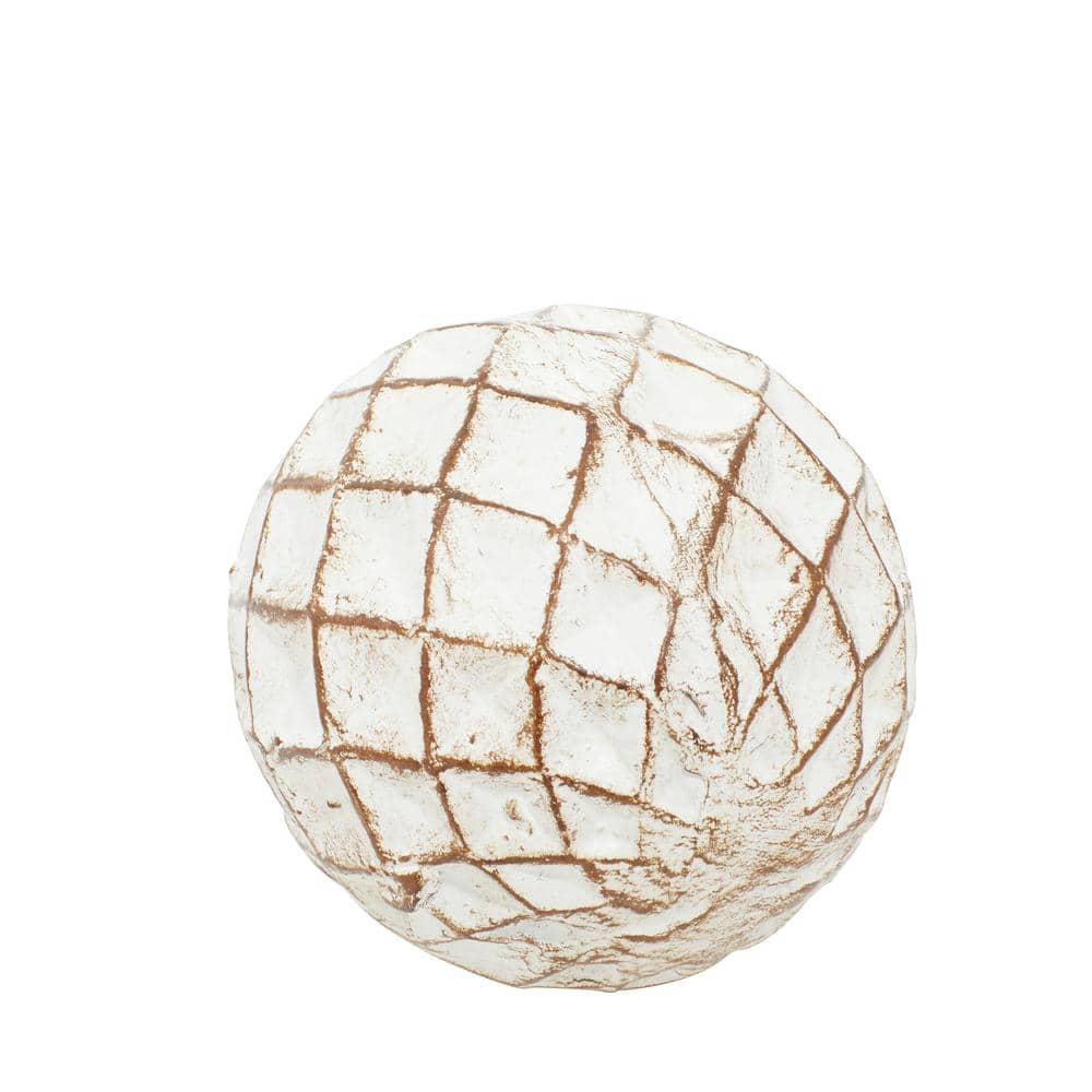 White and Gold Ceramic Carved Decorative Orbs, Set of 4