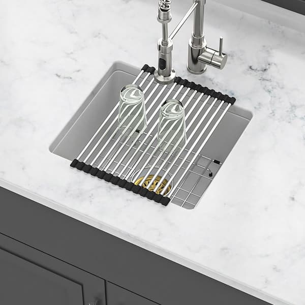 18 in. Undermount Single Bowl White Quartz Kitchen Sink with Bottom Grids