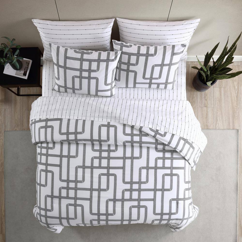Mainline White and Black Microfiber Twin Duvet Cover Set
