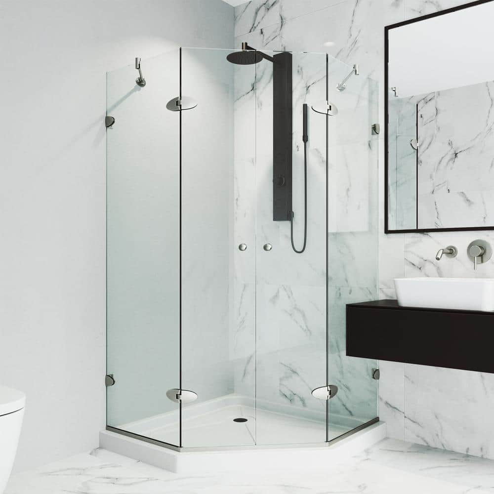 VIGO Gemini 47 in. L x 47 in. W x 77 in. H Frameless Pivot Neoangle Shower Enclosure Kit in