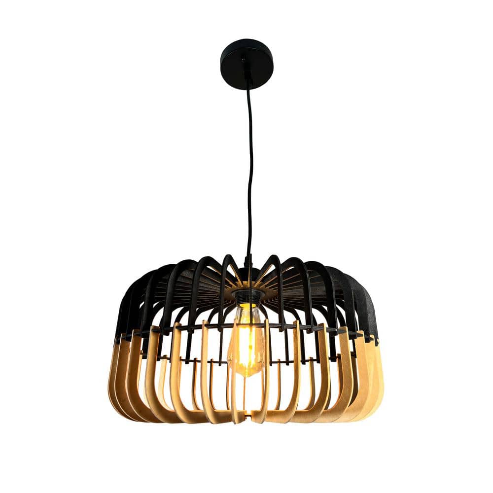 Balam 1-Light Black and Bamboo Geometric Pendant