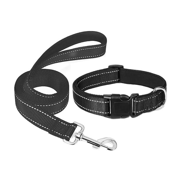 Shatex Reflective Dog Collar Soft Breathable Nylon Pet Collar Adjustable for Extra Large Dogs, Black, XL