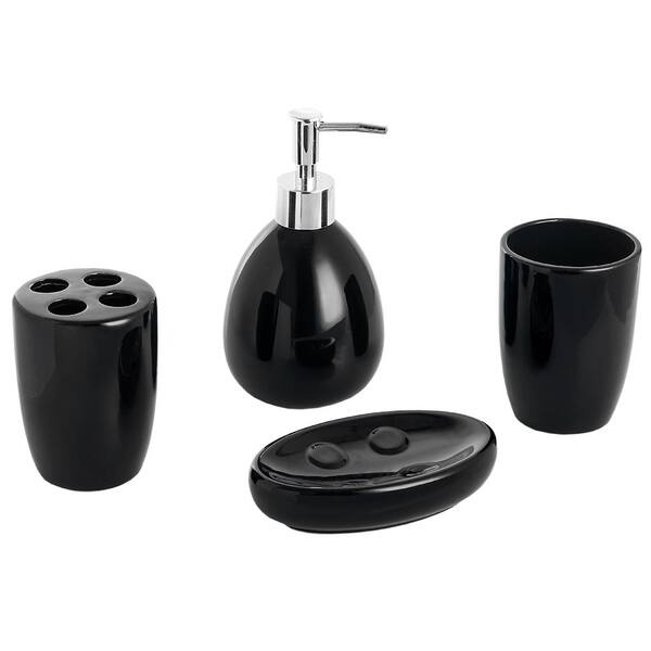 Home Basics Black Ceramic Soap Toothbrush Bathroom Accessory Set BA41264 for sale online 