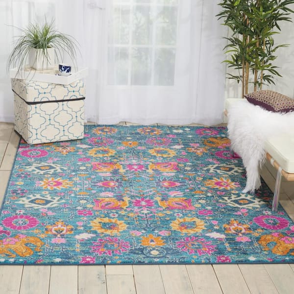 Passion Denim 5 ft. x 7 ft. Floral Transitional Area Rug