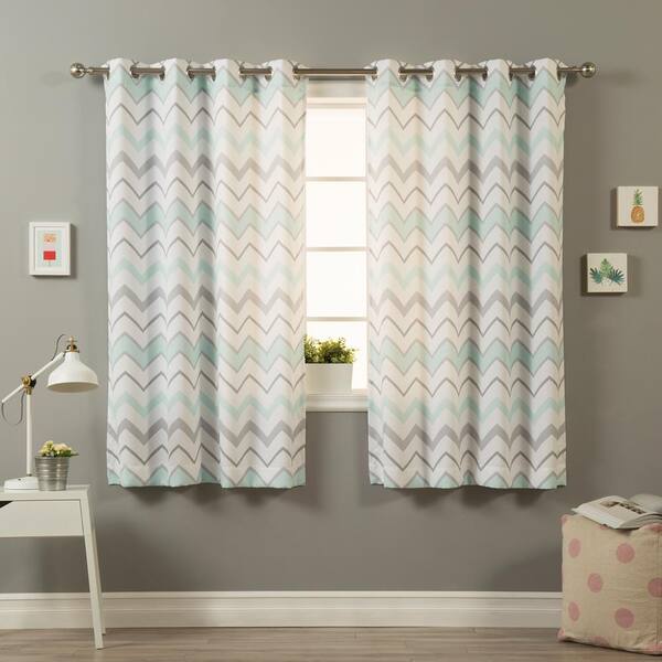 Best Home Fashion 63 in. L Polyester Nordic Wave Curtains in Mint and Grey (2-Pack)