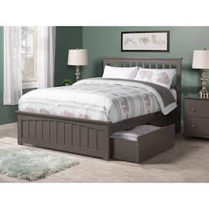 Mission Grey Full Solid Wood Storage Platform Bed with Matching Foot Board with 2 Bed Drawers