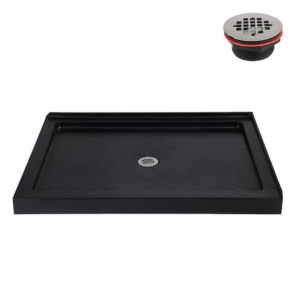 NTM-690-48BL-CR 48 in. x 36 in. Corner Acrylic Shower Pan Base in Matte Black with Center Drain, Drain Included