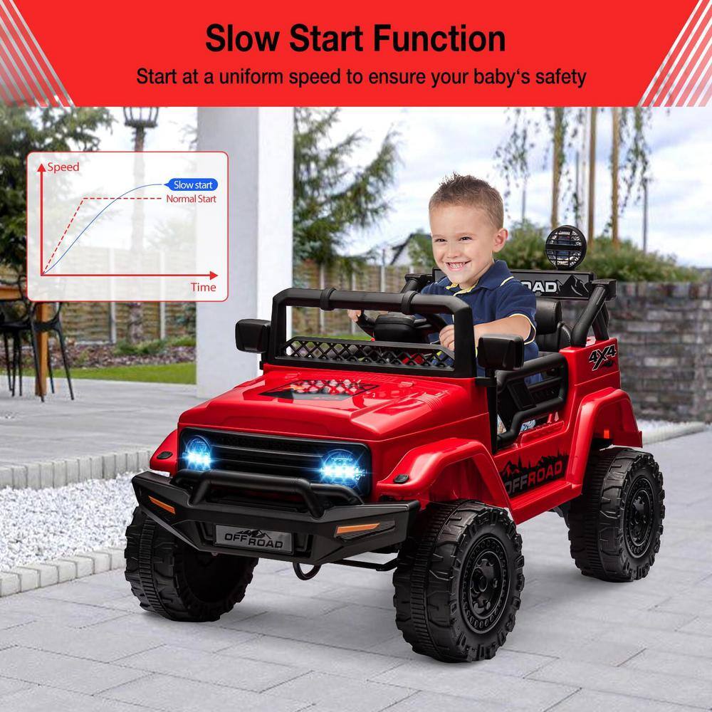 Red 12V Off-Road Kids Ride-On Truck with LED Lights