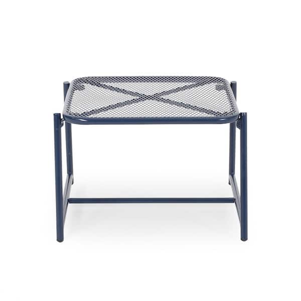 Unbranded Kincaid Navy 19.5 in. Metal Outdoor Side Table Accent Table All-weather Patio Coffee Table for Garden Backyard Balcony
