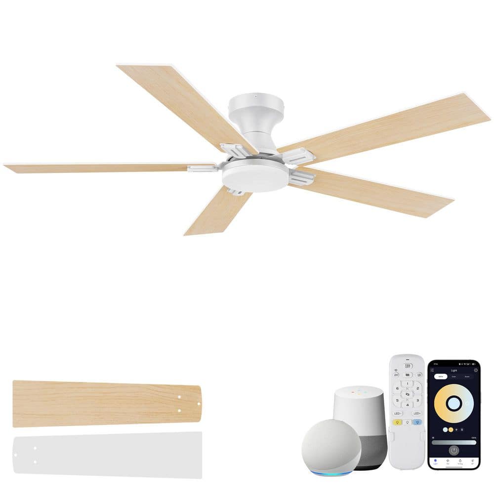 52in. White Smart Flush Mount Outdoor Indoor Ceiling Fan with LED Lights,Remote/APP/Alexa, Quiet DC Motor, Easy Install price history on PriceWatchPro
