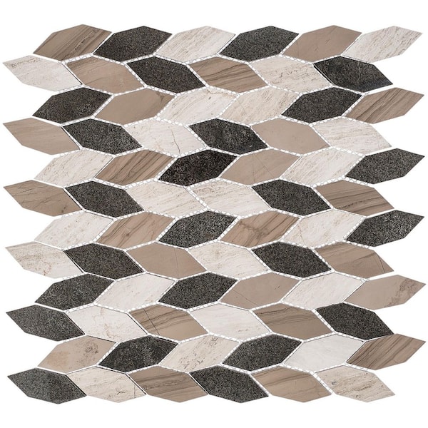 ANDOVA Channing Hazelton Elongated Hex Gray/Brown 4.5 in. x 8.25 in. Natural Stone Mosaic Wall Tile Sample