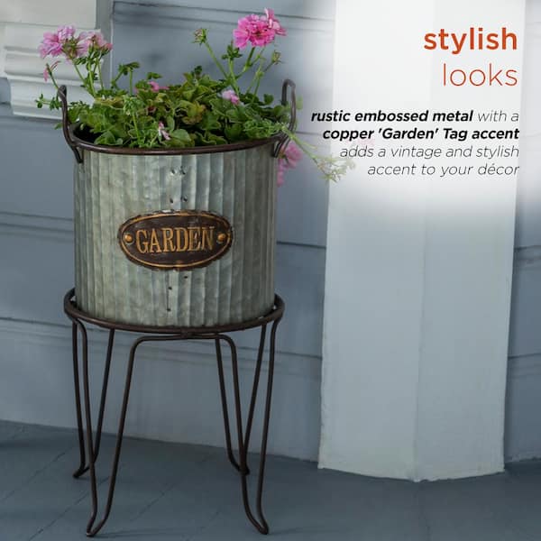 Alpine Corporation 20 In Tall Outdoor Large Metal Flower Can Planter With Stand Yhl166hh L The Home Depot