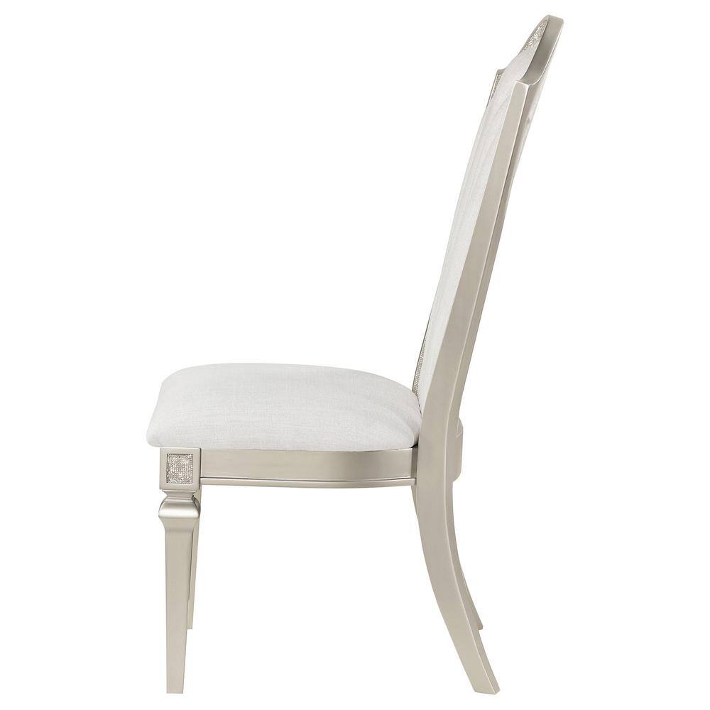 Evangeline Ivory and Silver Oak Upholstered Side Chair Set