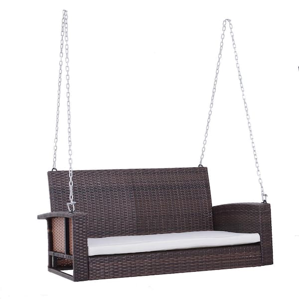 Unbranded 2-Person Wicker Hanging Porch Swing Bench with Cushions-550 lbs. Capacity for Outdoor Relaxation
