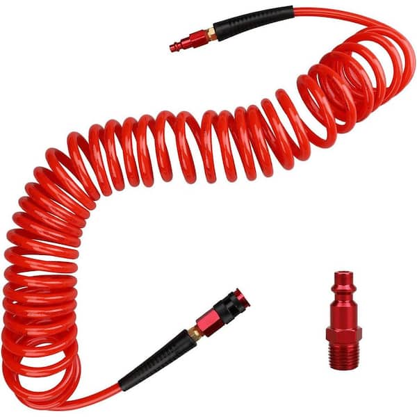 1/4 in x 25 ft. Polyurethane Air Hose Recoil Compressor Hose with Bend Restrictors for Air Tools (1-Pack)