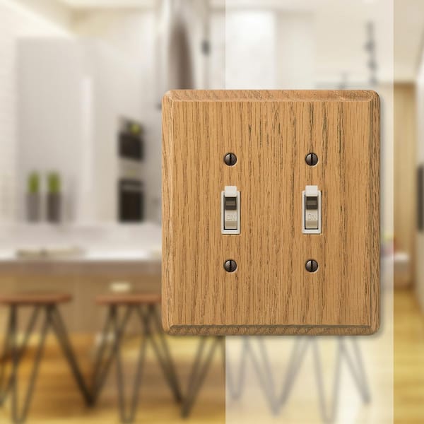 Contemporary 2 Gang Toggle Wood Wall Plate - Light Oak
