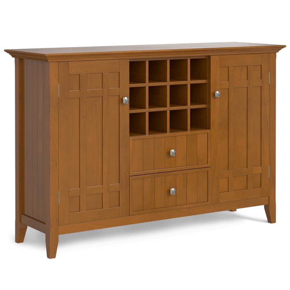 Bedford Light Golden Brown Solid Wood Sideboard Buffet with Wine Rack