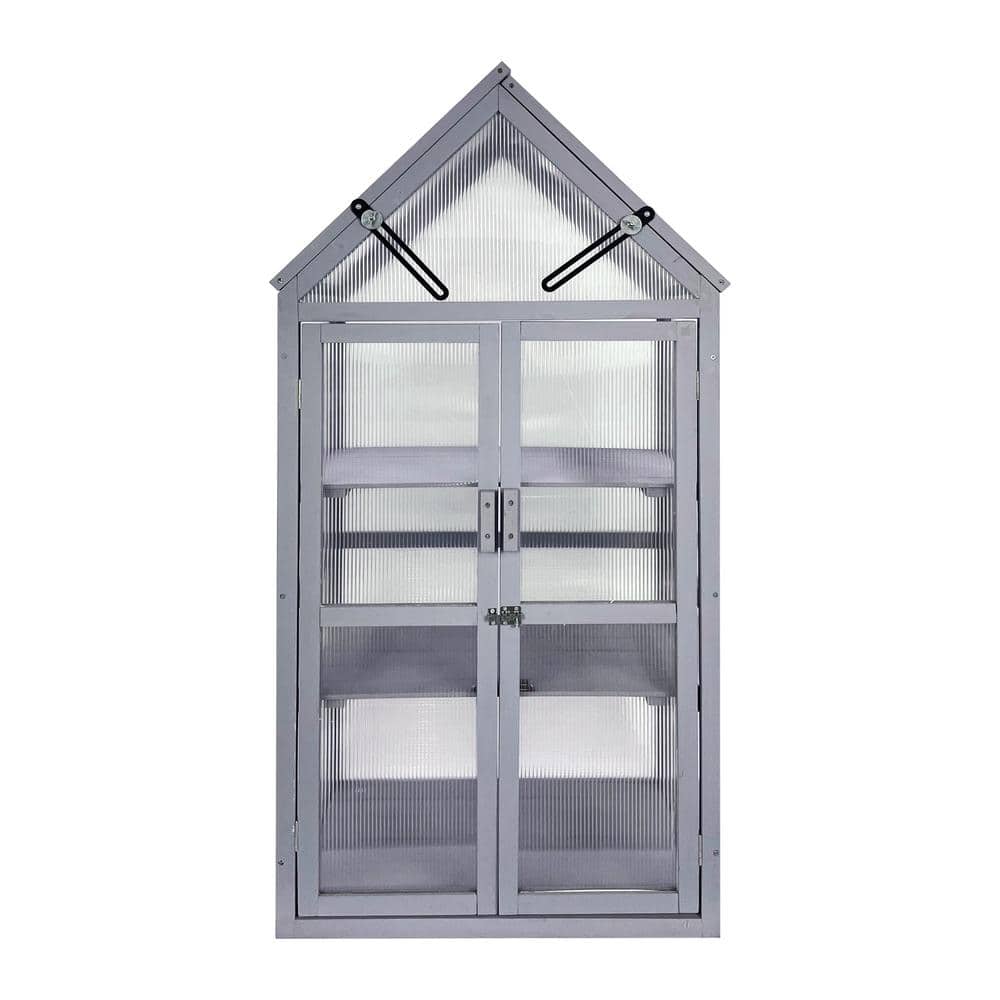 25 in. W x 16 in. D x 51 in. H Gray Outdoor Mini Wood Transparent Greenhous