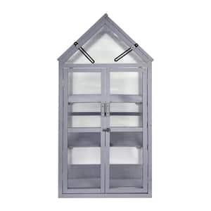 25 in. W x 16 in. D x 51 in. H Gray Outdoor Mini Wood Transparent Greenhouse with Lockable Door, Shelving