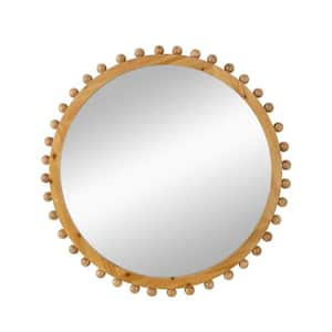 33.5 in. W x 33.5 in. H Coastal Round Framed Wood Brown Vanity Mirror